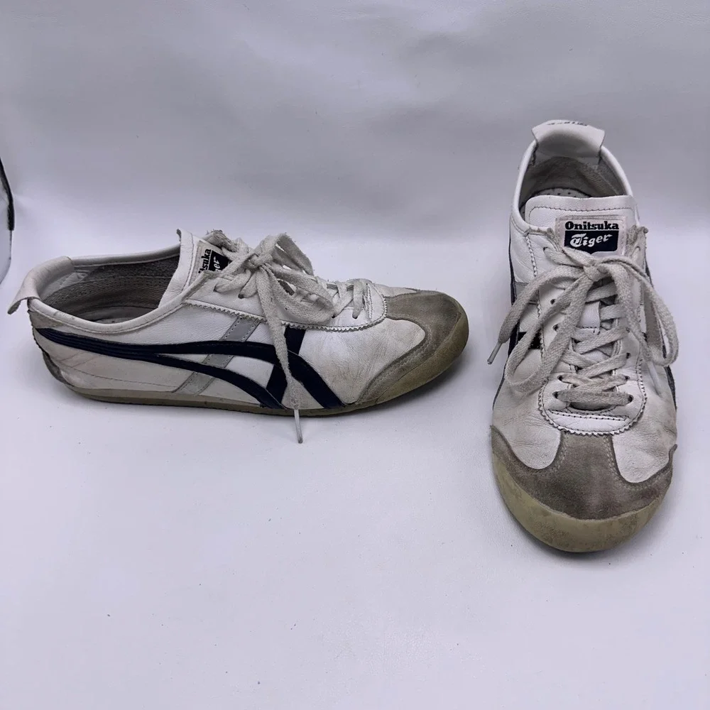 Onitsuka Tiger Mexico 66 White Navy Leather Low Top Sneakers DL408 Mens 7.5